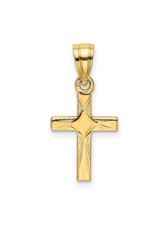 10K Diamond Shape Center Mini Cross Charm