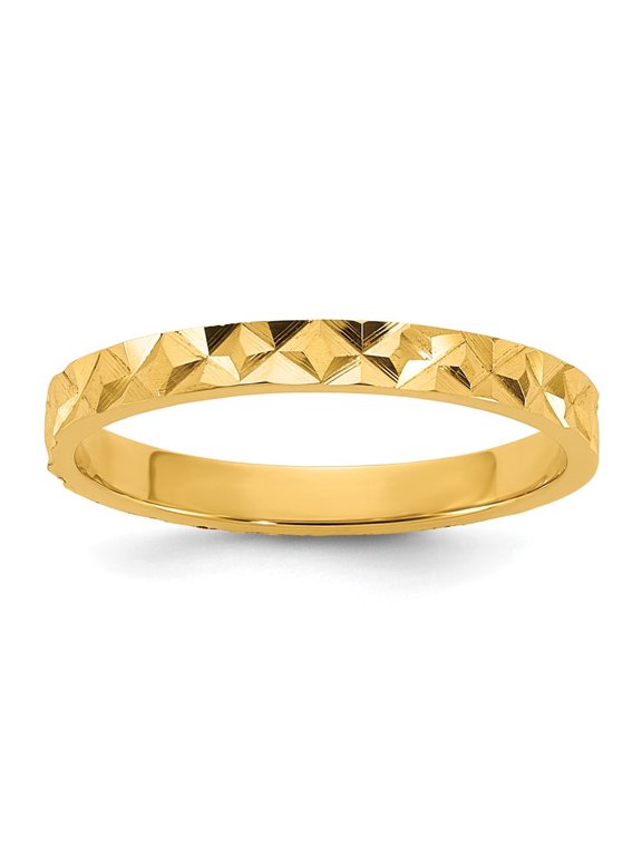 Quality Gold Diamond-Cut Design Flat Band Ring 10K, Gold