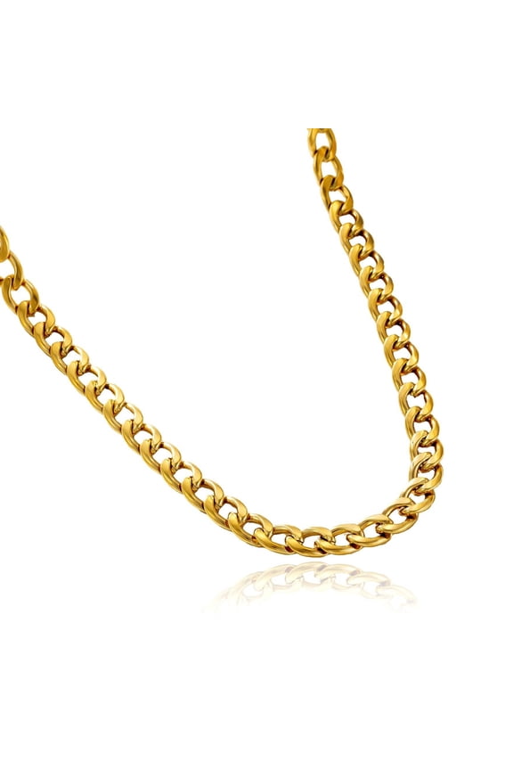 10K Fine Real Solid Jewelry Yellow Gold Curb Cuban Chain Necklace for Men, 3mm and 24" Italian