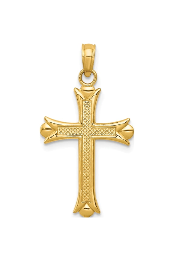 10K Yellow Gold Fleur De Lis Cross Pendant