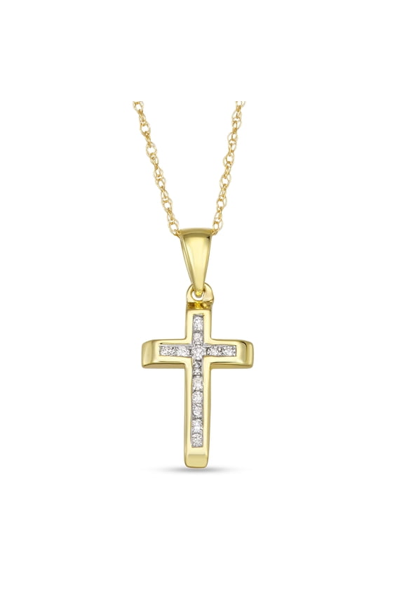 10K Gold 0.10 Carat TW Natural Diamond Cross Pendant Necklace for Men & Women with Channel Setting  H-I Color I1-I2 Clarity Stones