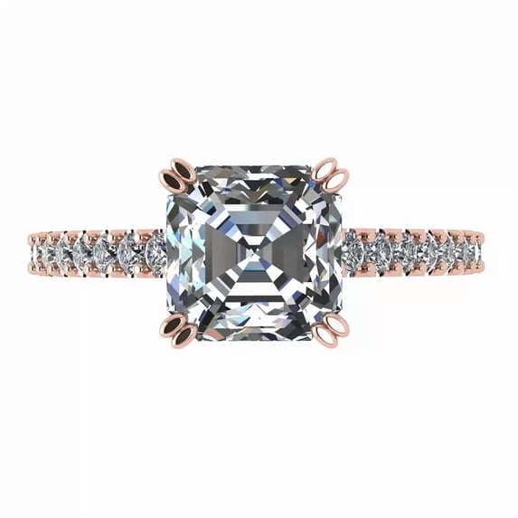 10K Gold 2.00ct Asscher Cut Cathedral Solitaire Engagement Ring,Pure Brilliance Zirconia-10k Rose Gold-Size 5.5