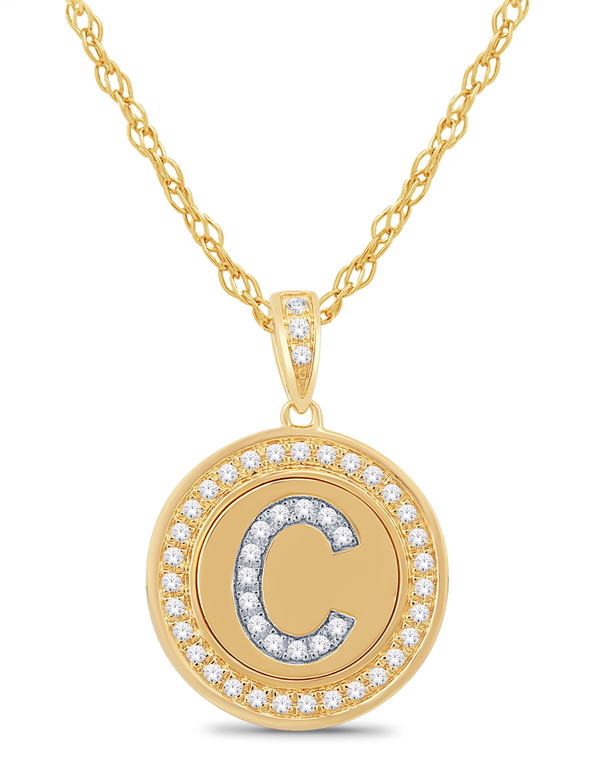 10K Gold Alphabet 'C' Disc Pendant 0.24 CTW with 18 in. Chain