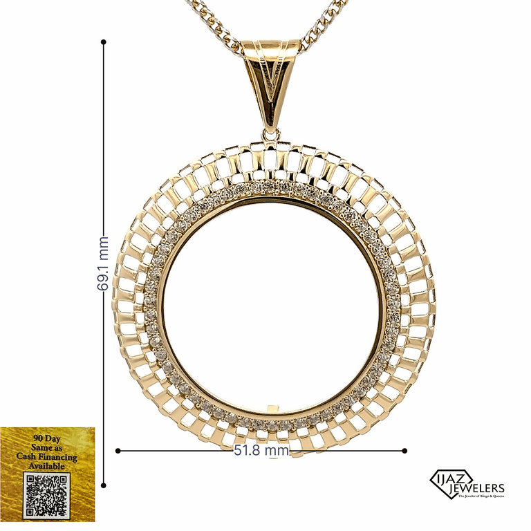 10K Gold CZ Rolex Band Style Border Centenario Bezel Charm