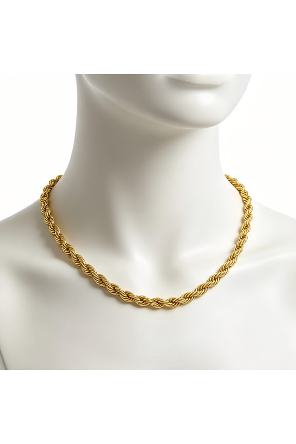10K Gold Chain Necklace Collection - 10K Solid Yellow Gold 7mm 24" Filled Rope Chain Necklaces for Women and Men
