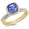 thumbnail image 1 of 10K Gold Cushion Cut Tanzanite & Round Cut White Diamond Ladies Bridal Halo Engagement Ring Set, 1 of 1