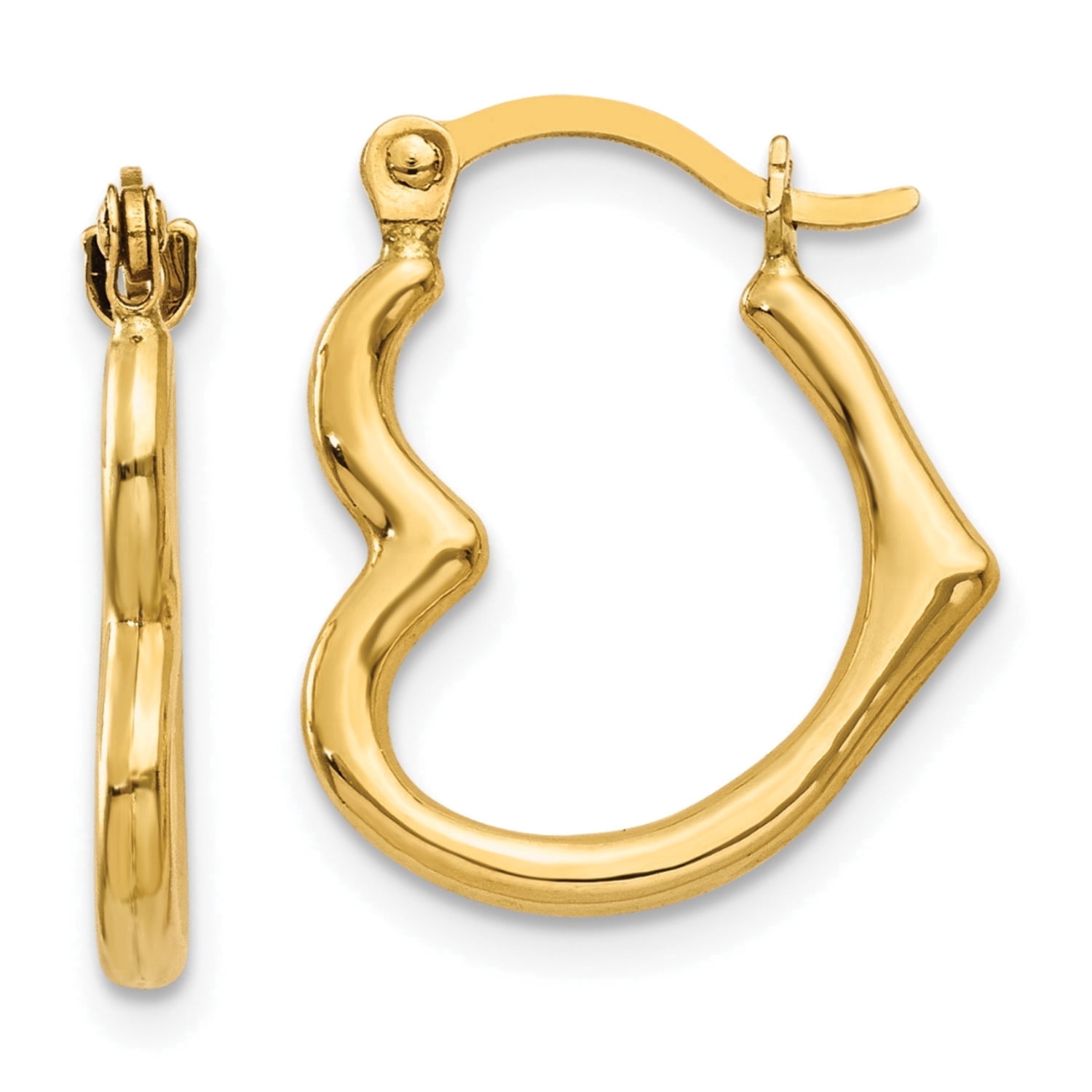 Fine Color Jewels Gold Hoop Earrings for Women 10K Yellow Gold Heart Shaped Wire & Clutch Closure