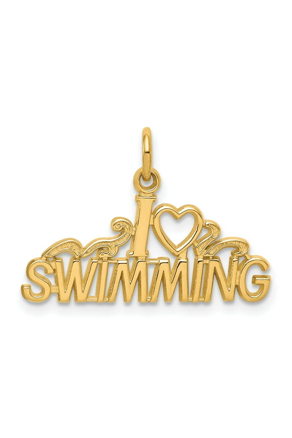 10K Gold I Love Swimming Charm Heart Swimmer Pendant