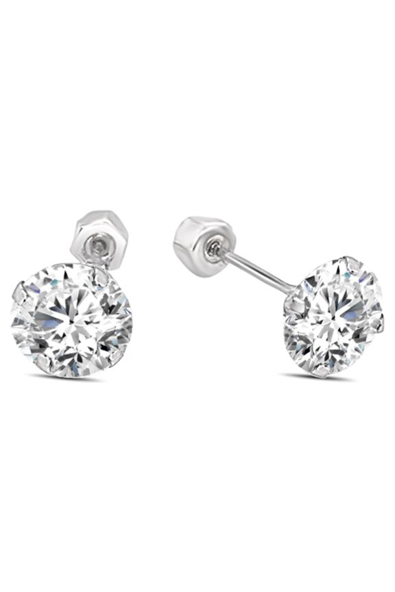 10K Gold Large mm CZ Stud Earrings 4 Prong with Secure Backing Posts Glitz Design