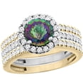 thumbnail image 1 of 10K Gold Natural Mystic Topaz 3-Piece Ring Set Two-tone Round 6mm Halo Diamond, size 6, 1 of 4