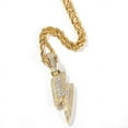 thumbnail image 1 of 10K Gold Over Finish Simulated Diamond Iced Out Hip Hop Two Tone Lightning Bolt Electricity Custom Charm Pendant Necklace, Birthday Gift, 1 of 1