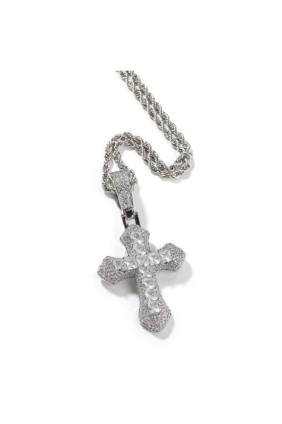 10K Gold Over Finish Simulated Diamond Iced Out Holy Jesus Christ Crucifix Cross Custom Charm Pendant Necklace, Christmas Gift, Free chain