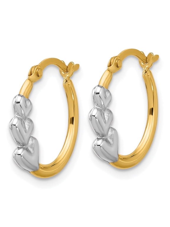 Heart Hoop Earrings for Women in 10K Yellow Gold and Rhodium with Wire & Clutch Closure