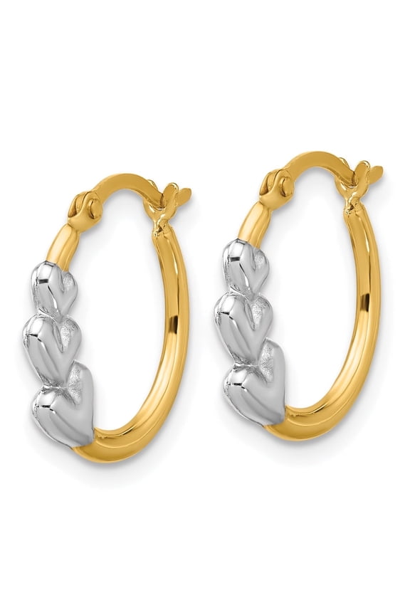 Heart Hoop Earrings for Women in 10K Yellow Gold and Rhodium with Wire & Clutch Closure