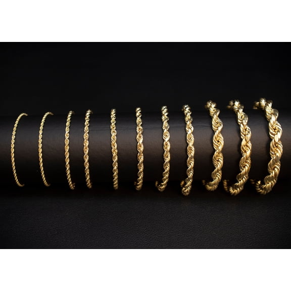 10K Gold Rope Chain Gold Rope Chain Bracelet 3mm, 3.6mm, 4mm, 4.5mm, 5mm, 6mm 10K Gold Rope Bracelet, 10K Gold Chain, Men, Women (Bracelet width:2; Bracelet length:7;)