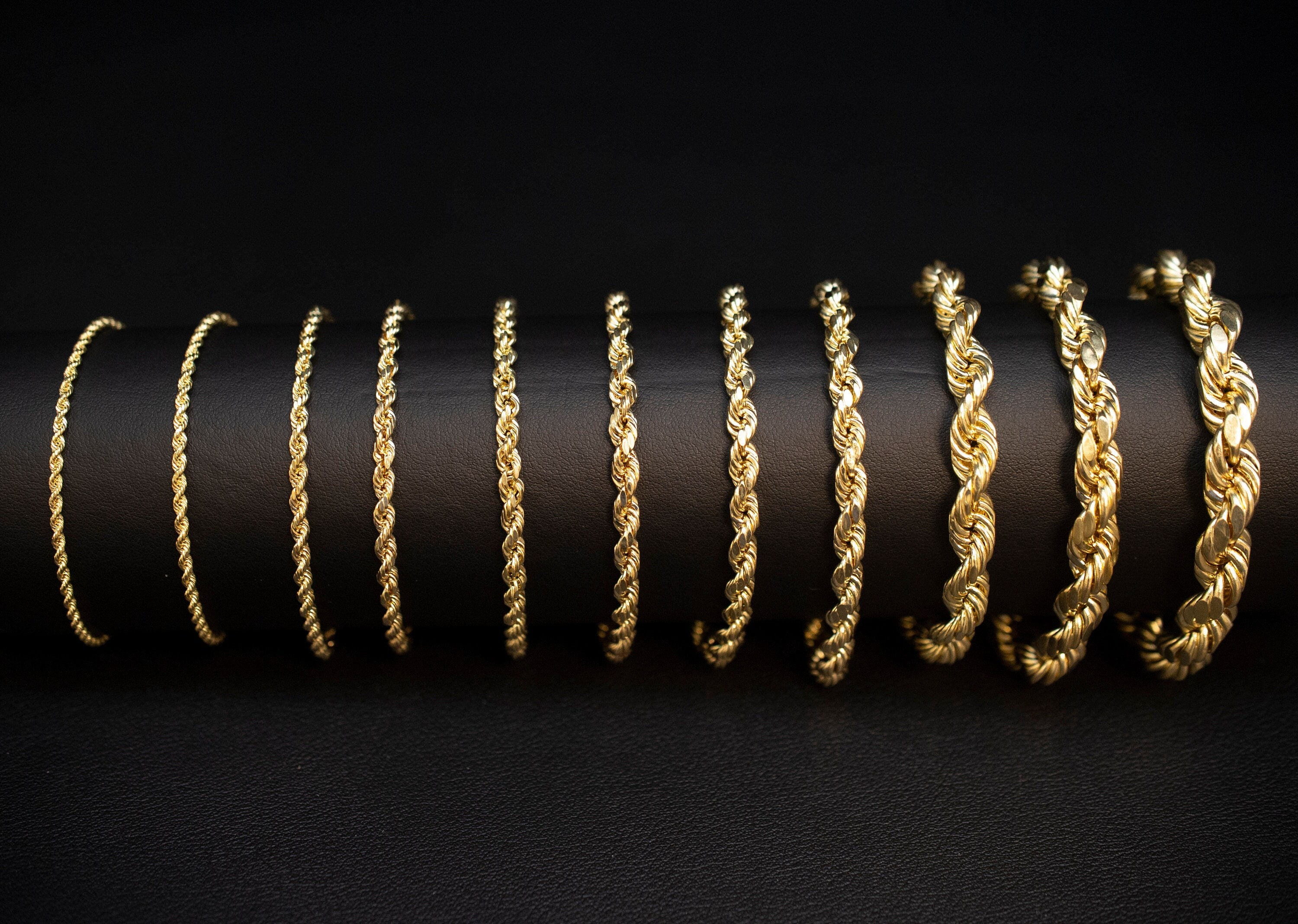 10K Gold Rope Chain Gold Rope Chain  Bracelet 3mm, 3.6mm, 4mm, 4.5mm, 5mm, 6mm 10K Gold Rope Bracelet, 10K Gold Chain,  Men, Women (Bracelet width:5; Bracelet length:8.5;)