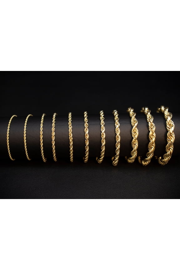 10K Gold Rope Chain Gold Rope Chain Bracelet 3mm, 3.6mm, 4mm, 4.5mm, 5mm, 6mm 10K Gold Rope Bracelet, 10K Gold Chain, Men, Women (Bracelet width:5; Bracelet length:8.5;)
