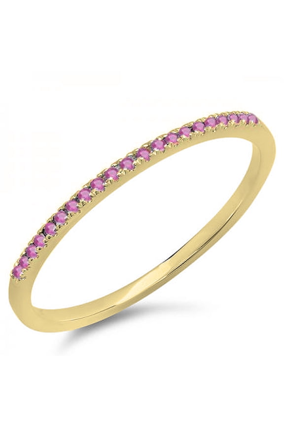 10K Gold Round Pink Sapphire Ladies Anniversary Wedding Band Stackable Ring