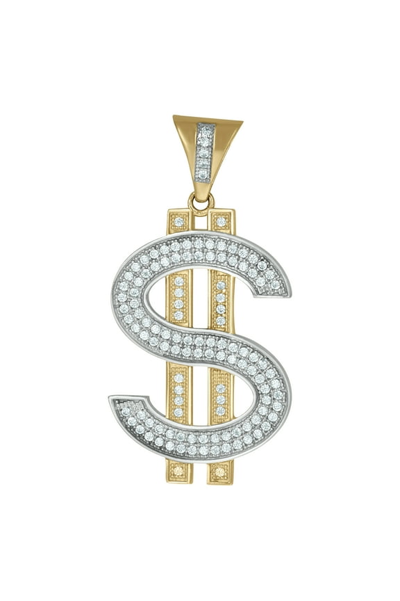 10K Gold Two-Tone Mens Dollar Sign Currency Charm Pendant