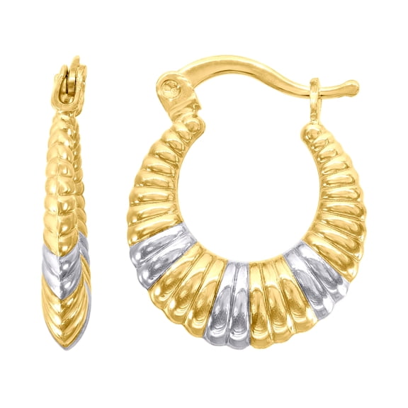 10K Gold Two-Tone Womens Shrimp 14.4mm Hinged Hoops Huggies