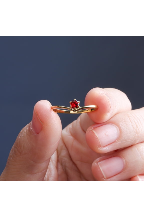 10K Gold V-Shape Ruby Ring, Floating Stone Wedding Band