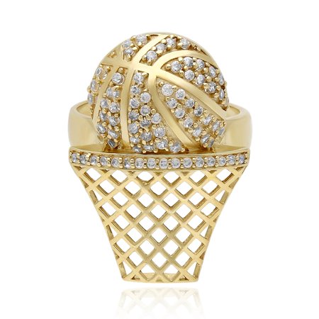 10K Gold Yellow Simulated Diamond Basketball Hoop Ring