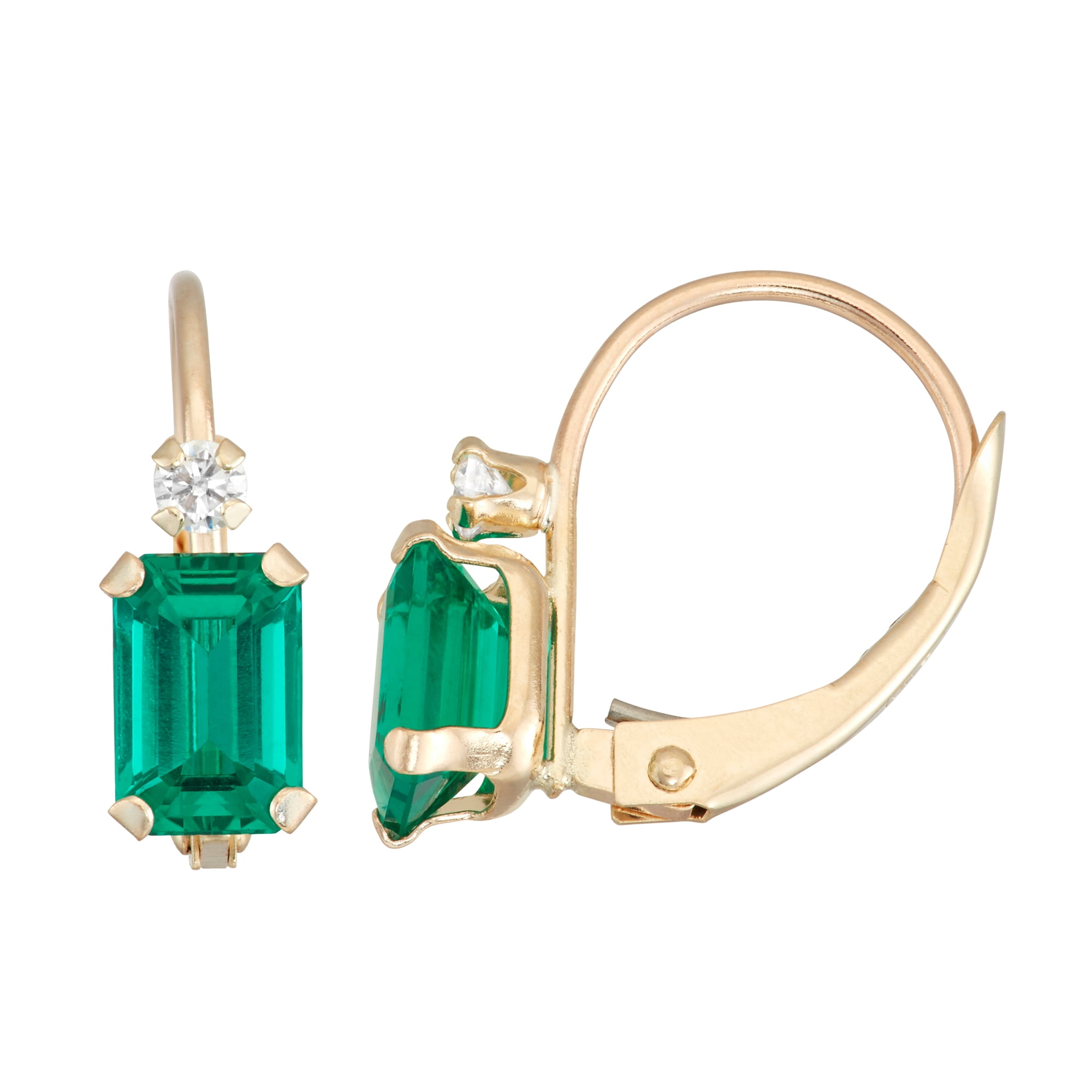 10K Gold gemstone leverback earrings