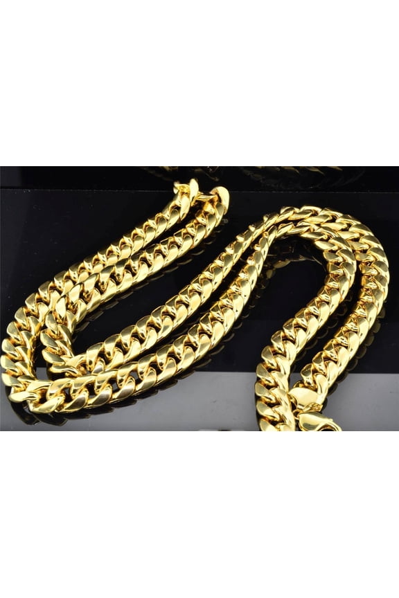 10K Heavy 13.00MM Yellow Gold Miami Cuban Link Franco Chain Necklace 36 Inch