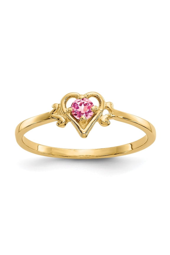 10K Pink Tourmaline Birthstone Heart Ring