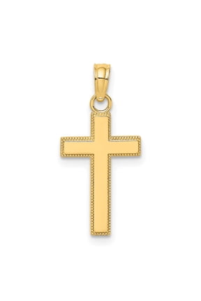 10K Polished Block Style Beaded Edge Cross Charm