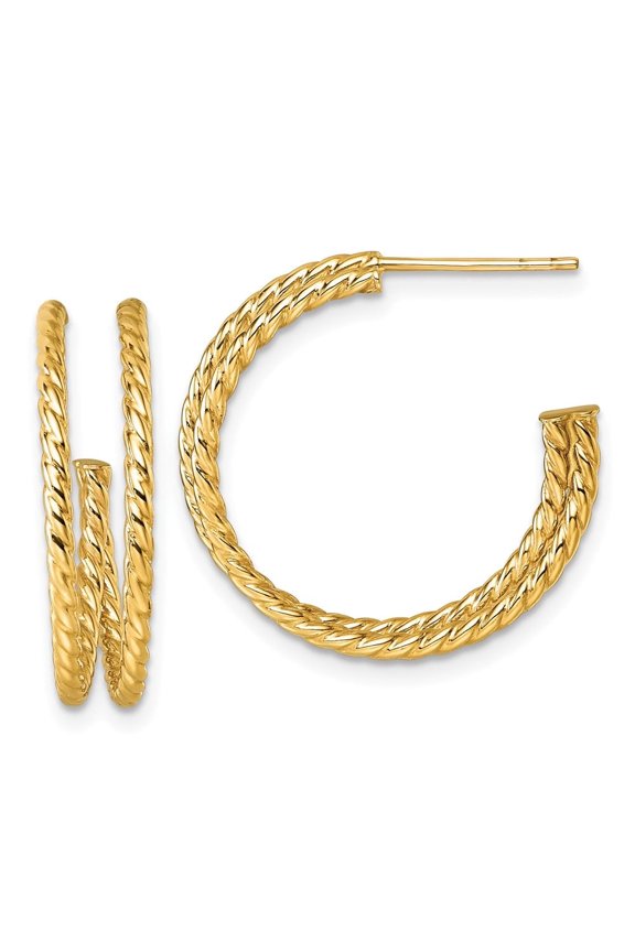 10K Polished Double Strand Twisted C-Hoop Post Earrings