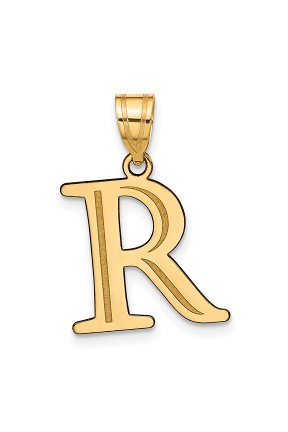 10K Polished Etched Letter R Initial Pendant