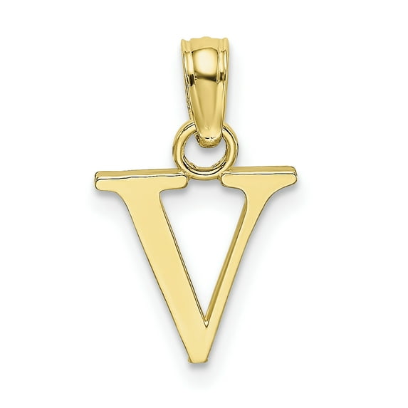 10K Polished Block Initial V Charm 10K6423V