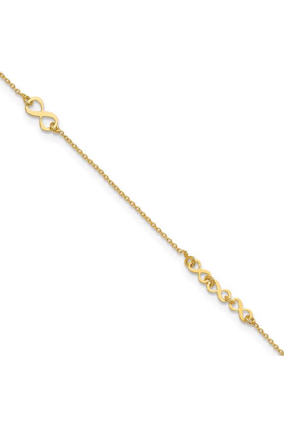 10K Polished and Dia-cut Infinity 10in Plus 1in ext. Anklet