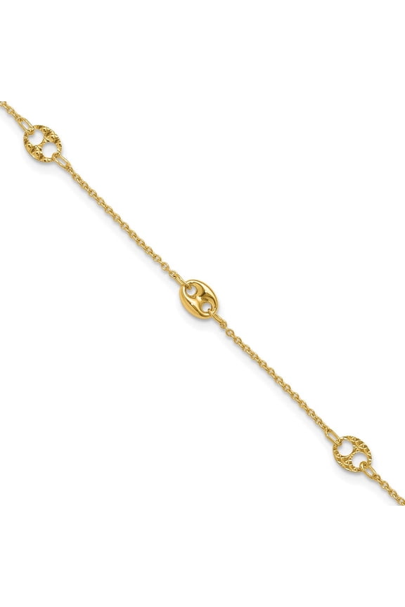 10K Polished and Textured Fancy 10in Plus 1in ext. Anklet