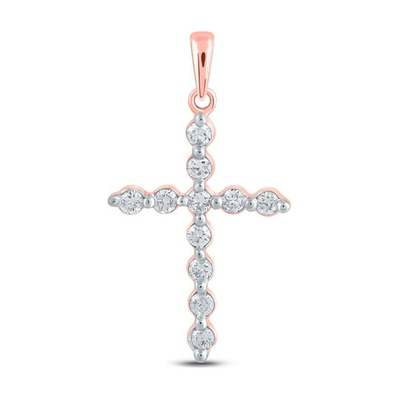 10K ROSE GOLD ROUND DIAMOND CROSS PENDANT 1/3 CTTW