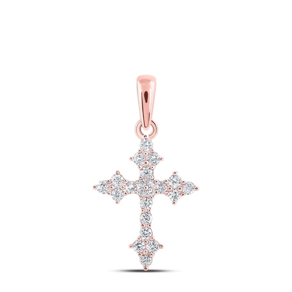 10K ROSE GOLD ROUND DIAMOND CROSS PENDANT 1/4 CTTW