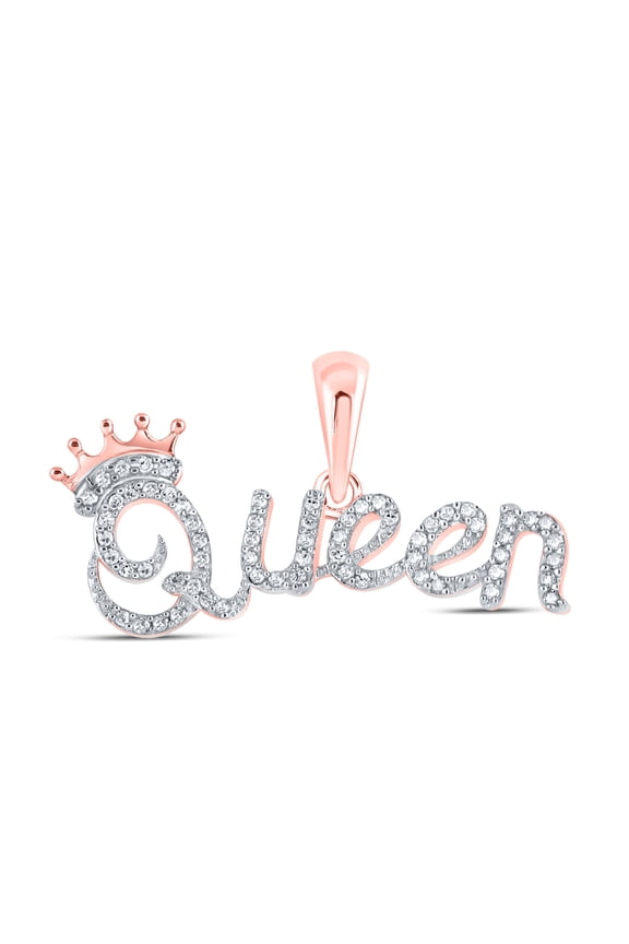 10K ROSE GOLD ROUND DIAMOND QUEEN CROWN FASHION PENDANT 1/6 CTTW