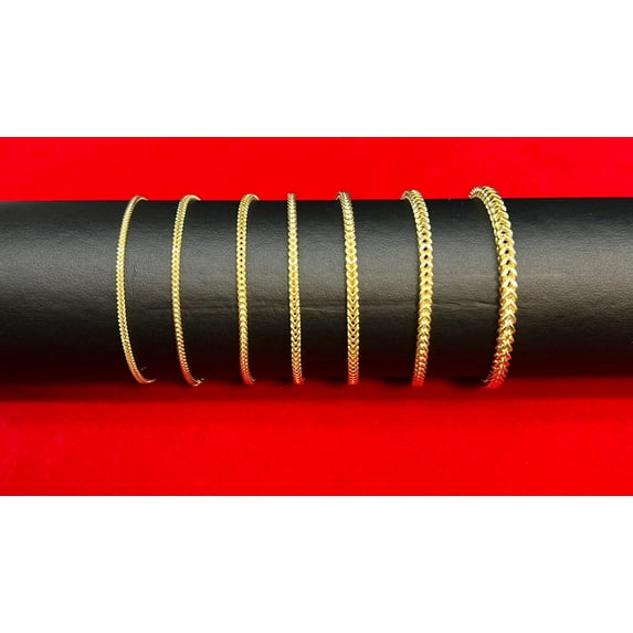 10K Real Gold Franco Chain Bracelets, 1.6mm - 4mm Real 10K Yellow Gold Franco Chain Bracelet, 10k Gold Franco Chain (Width:2.4mm; Bracelet length:7;)