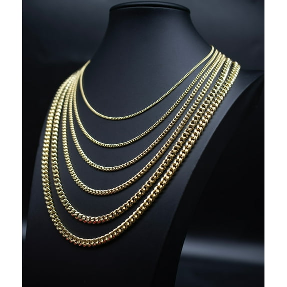 10K Real Gold Miami Cuban Link Chain Necklace and Bracelet,10k Gold Miami Cuban 2mm - 6.8mm, 10K Gold Chain, Real Gold Men and Women Chain (Width:3mm; Necklace length:22;)