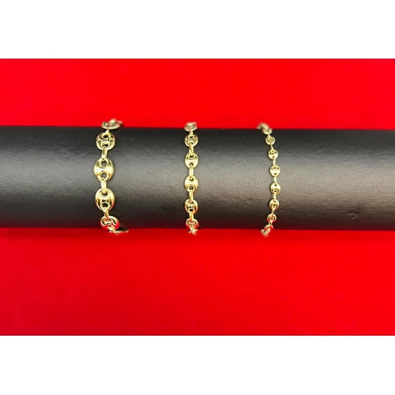 10K Real Gold Puffed Mariner Bracelet, 10K Gold 4.5mm - 9mm Puffed Mariner Bracelet, 10k Women Bracelet, 10K Yellow Gold Puffed Mariner (Bracelet width:6.5; Bracelet length:7;)