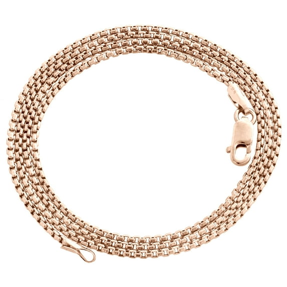10K Real Rose Gold Venetian Round Box Chain 1.35mm Unisex Necklace 18 Inch