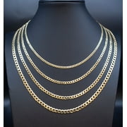BOSPHORUSGOLD 10K Real SOLID Gold Cuban Curb Link Chain, 3mm-5.2mm SOLID Cuban Curb Chain,10K SOLID Gold Chain Necklace Man and Woman,10K Heavy Chain (Width:2.4MM; Necklace length:16;)