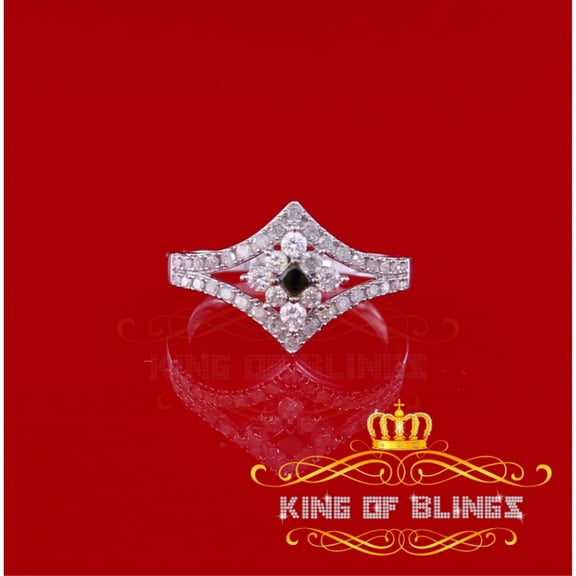 King of Bling's 10K Real White Gold w/ 0.50 CT Real White and Black Diamond Ladies Ring Size 6.5