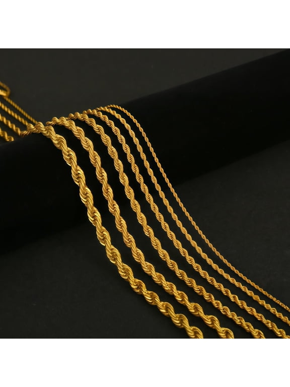 10K Gold Chain Necklace Collection - 10K Solid Yellow Gold 3mm 18" Filled Rope Chain Necklaces for Women and Men
