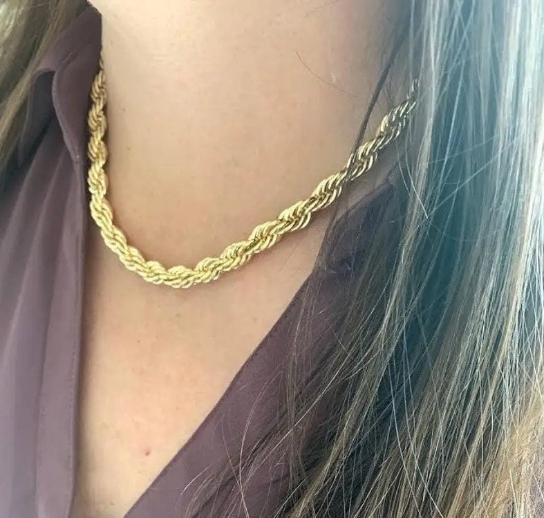 10K Real Yellow Gold 6mm Necklace Gold Rope Chain