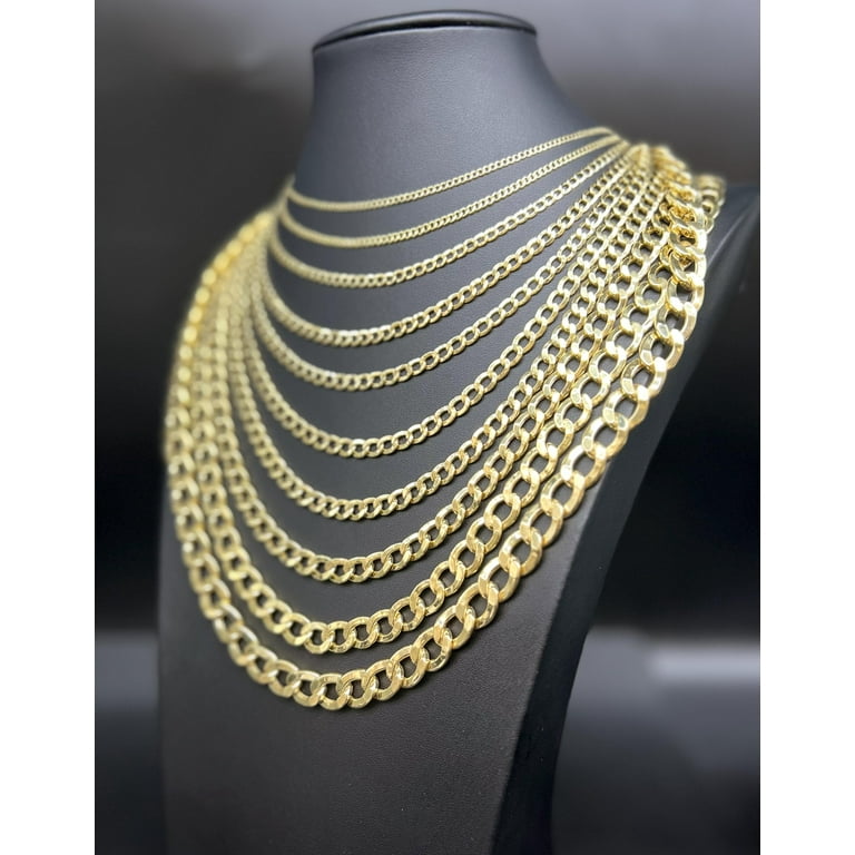 10K Real Yellow Gold Cuban Curb Link Chain, 10k 11mm Cuban