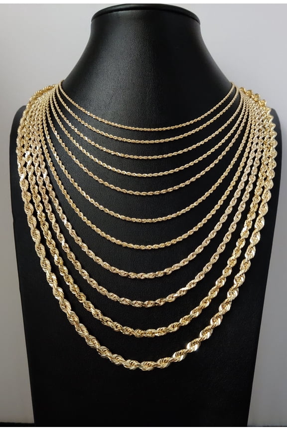 10K Real Yellow Gold Rope Chain ,Solid Gold Rope Chain Necklace 1.7mm- 5.8mm 16-26 inches, Heavy Real 10K Gold Rope Chain,Men and Women (Width:1.9mm; Necklace length:24;)