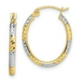 thumbnail image 1 of 10K & Rhodium Diamond Cut Patterned Oval Hoop Earrings in 10k Yellow Gold w/ Rhodium Plating, 1 of 3
