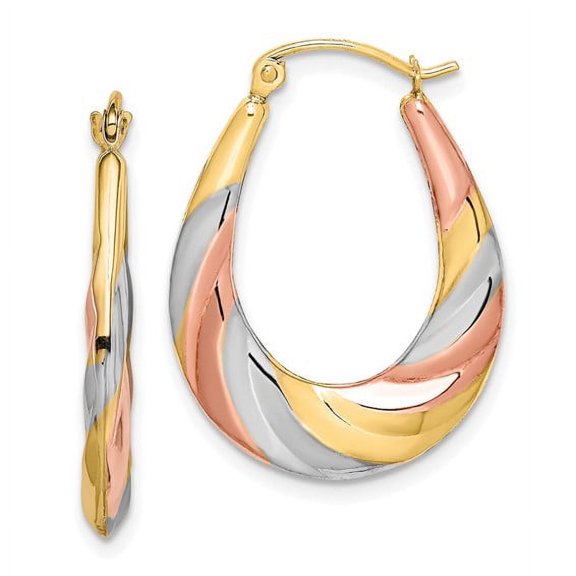 Gold Time Oval Scalloped Hollow Hoop Earrings, 10k, Gold